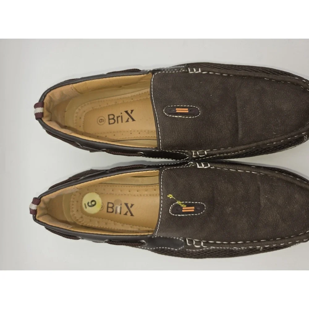 Brixton Dacio Men's Faux Leather Slip-On Boat Loafers in Dark Brown Size 9
